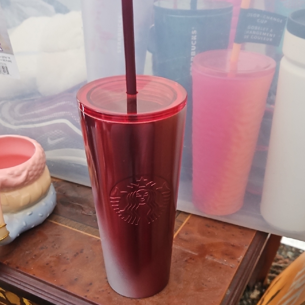 Starbucks Deep Red Tumbler with Straw
